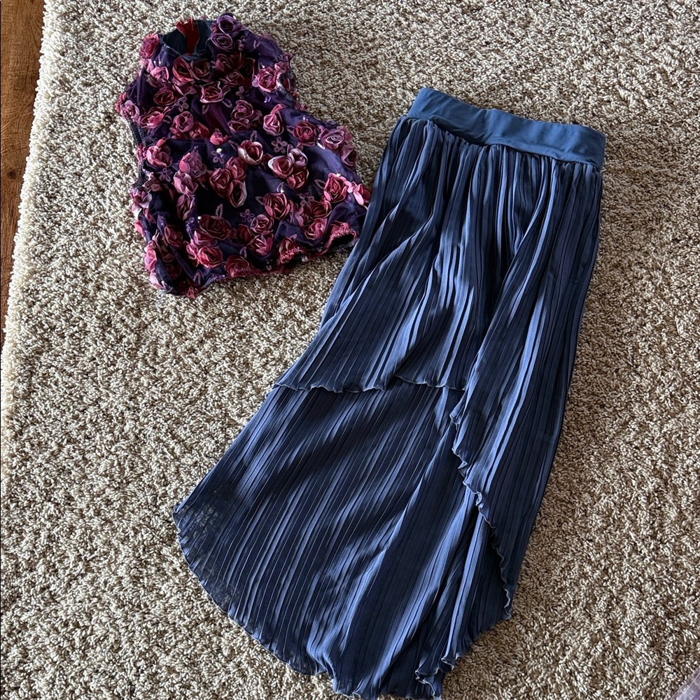 Weissman dance costume pink purple roses top long skirt Adult Small